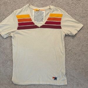 Aviator Nation Vintage 4 Stripe Cream V-Neck T Shirt